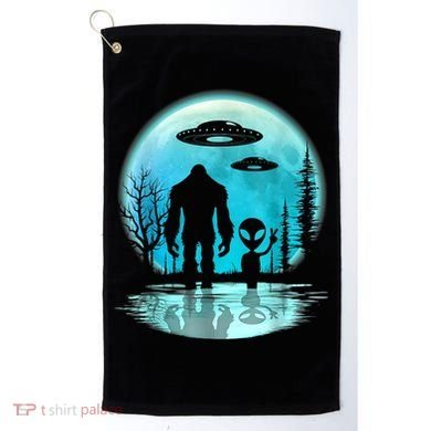 Alien And Bigfoot Moon Golf Towel