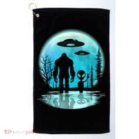 Alien And Bigfoot Moon Golf Towel thumb 0