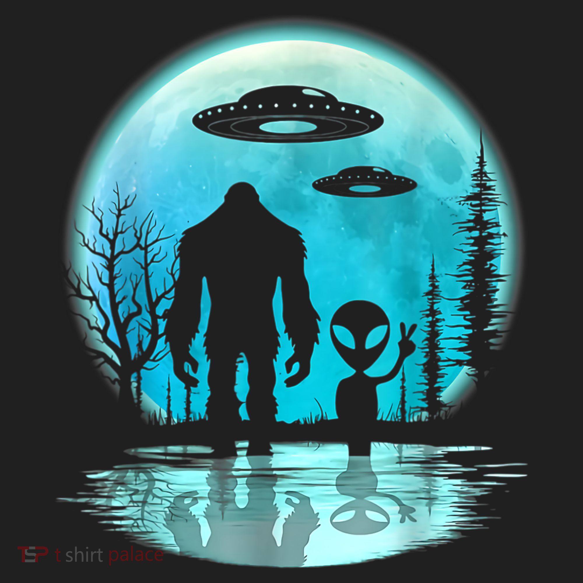 Alien And Bigfoot Moon Golf Towel