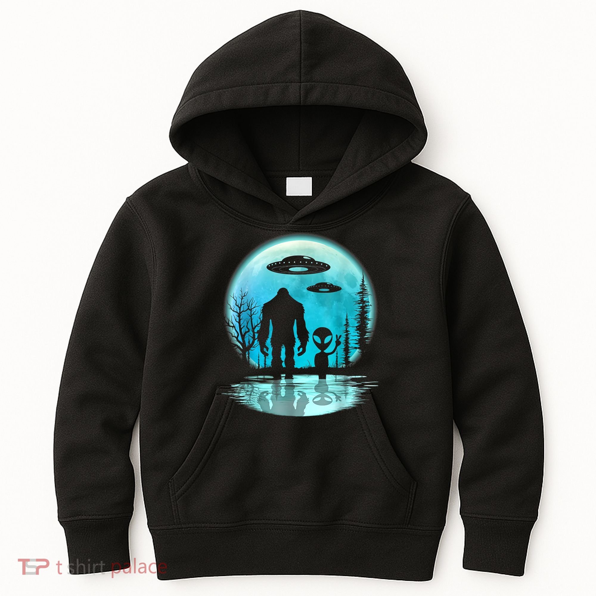 Alien And Bigfoot Moon Kids Hoodie