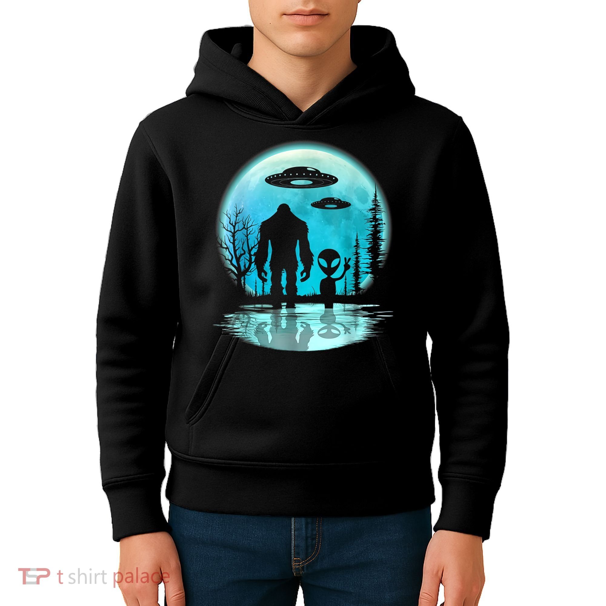 Alien And Bigfoot Moon Kids Hoodie
