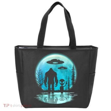 Alien And Bigfoot Moon Tote Bag