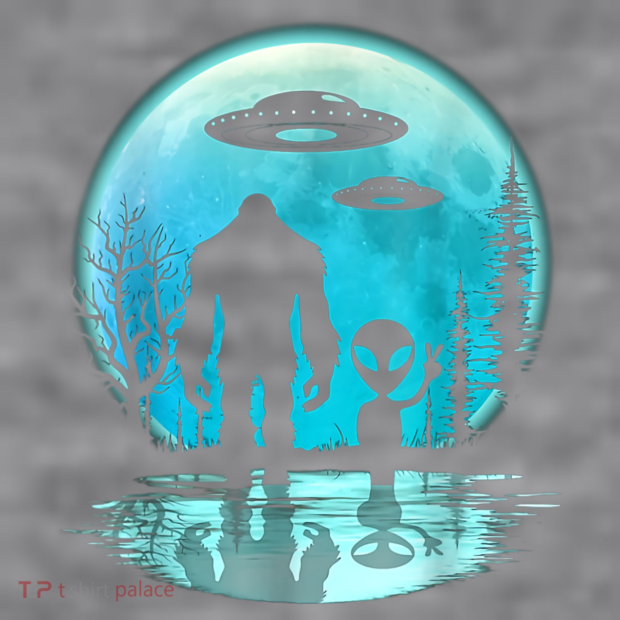 Alien And Bigfoot Moon Women's Racerback Cropped Tank