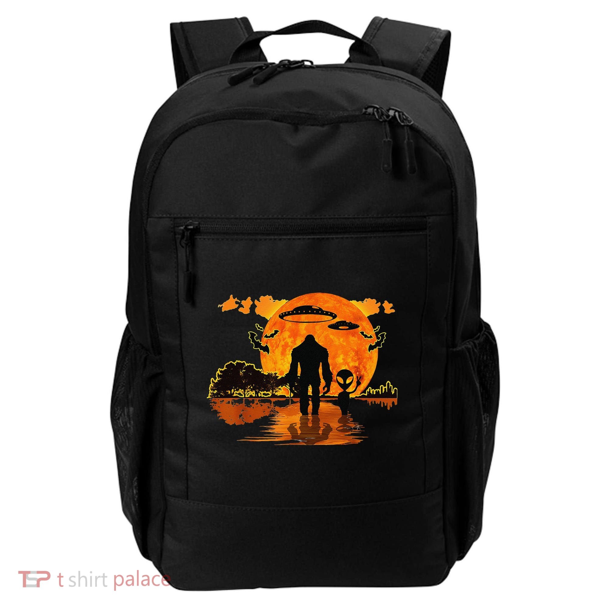 Alien And Bigfoot Sasquatch Moon Halloween Backpack