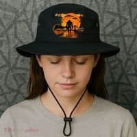 Alien And Bigfoot Sasquatch Moon Halloween Bucket Hat thumb 3