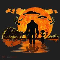 Alien And Bigfoot Sasquatch Moon Halloween Beanie thumb 2
