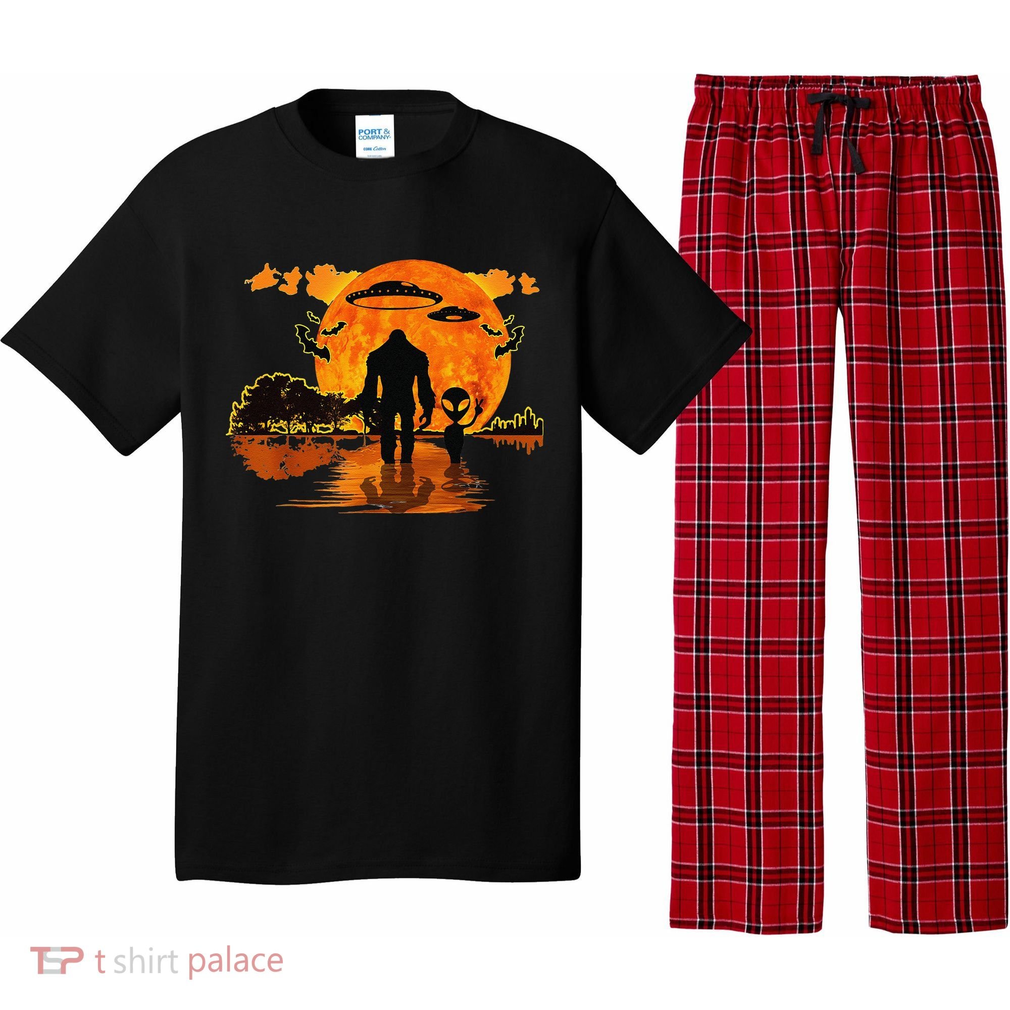 Alien And Bigfoot Sasquatch Moon Halloween Pajama Set