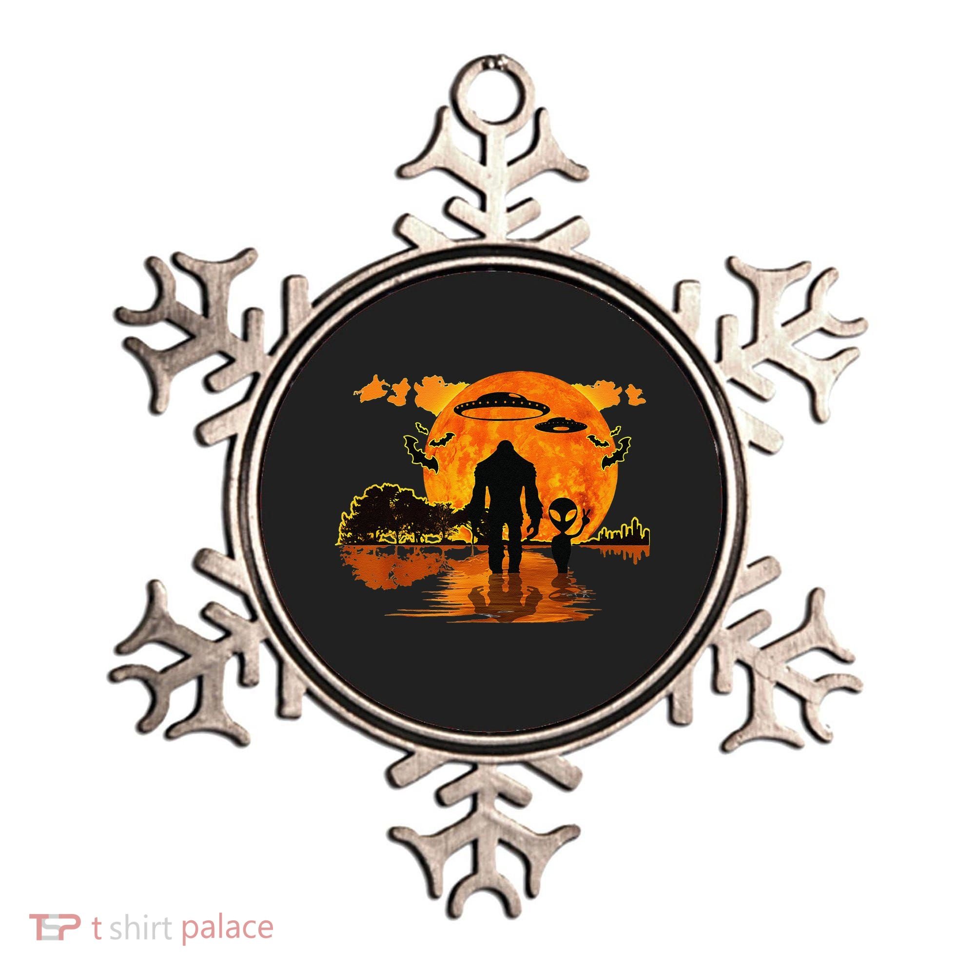 Alien And Bigfoot Sasquatch Moon Halloween Ornament