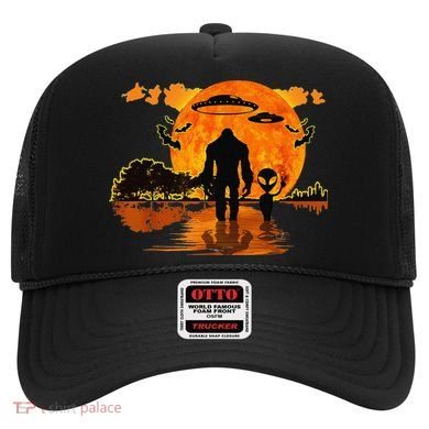Alien And Bigfoot Sasquatch Moon Halloween Hat