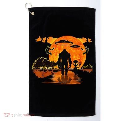 Alien And Bigfoot Sasquatch Moon Halloween Golf Towel