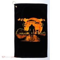 Alien And Bigfoot Sasquatch Moon Halloween Golf Towel thumb 0