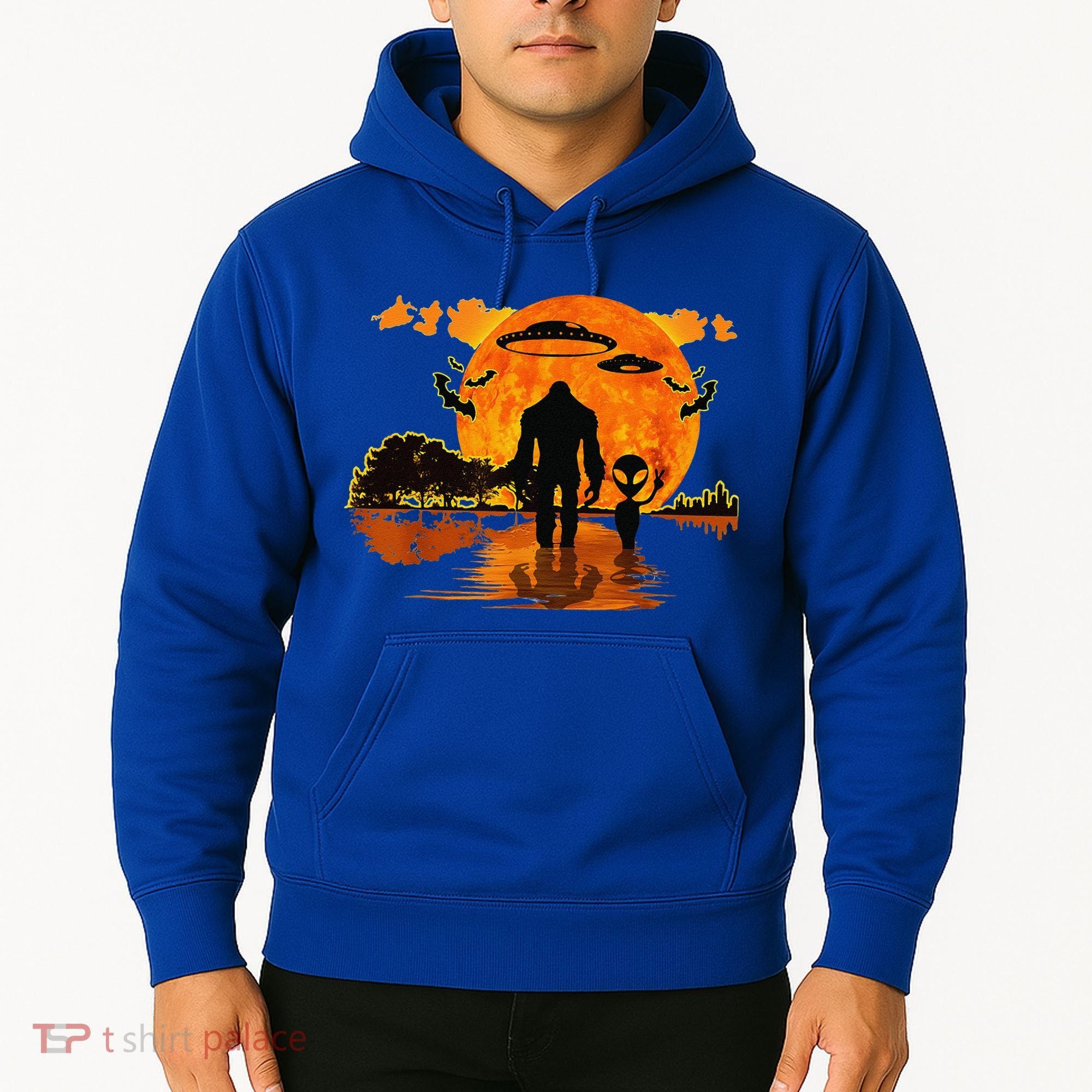 Alien And Bigfoot Sasquatch Moon Halloween Hoodie