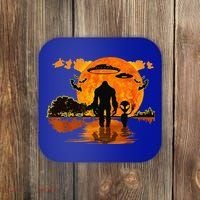 Alien And Bigfoot Sasquatch Moon Halloween Coaster thumb 0