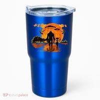 Alien And Bigfoot Sasquatch Moon Halloween Tumbler thumb 0
