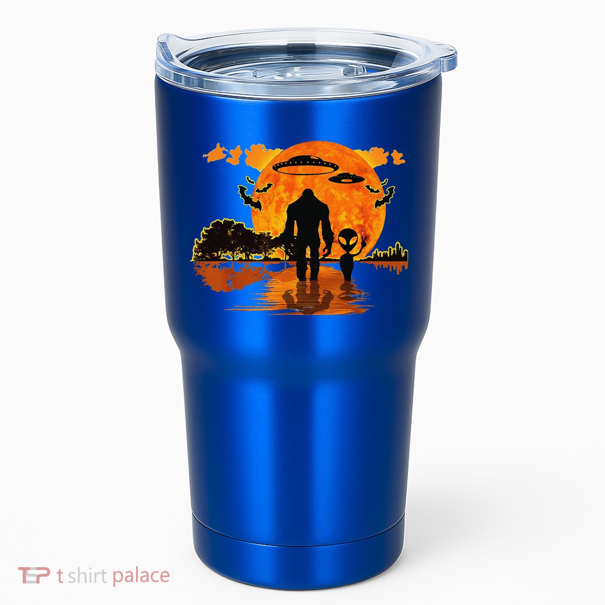 Alien And Bigfoot Sasquatch Moon Halloween Tumbler