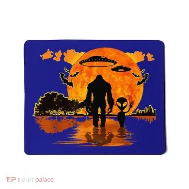Alien And Bigfoot Sasquatch Moon Halloween Mousepad