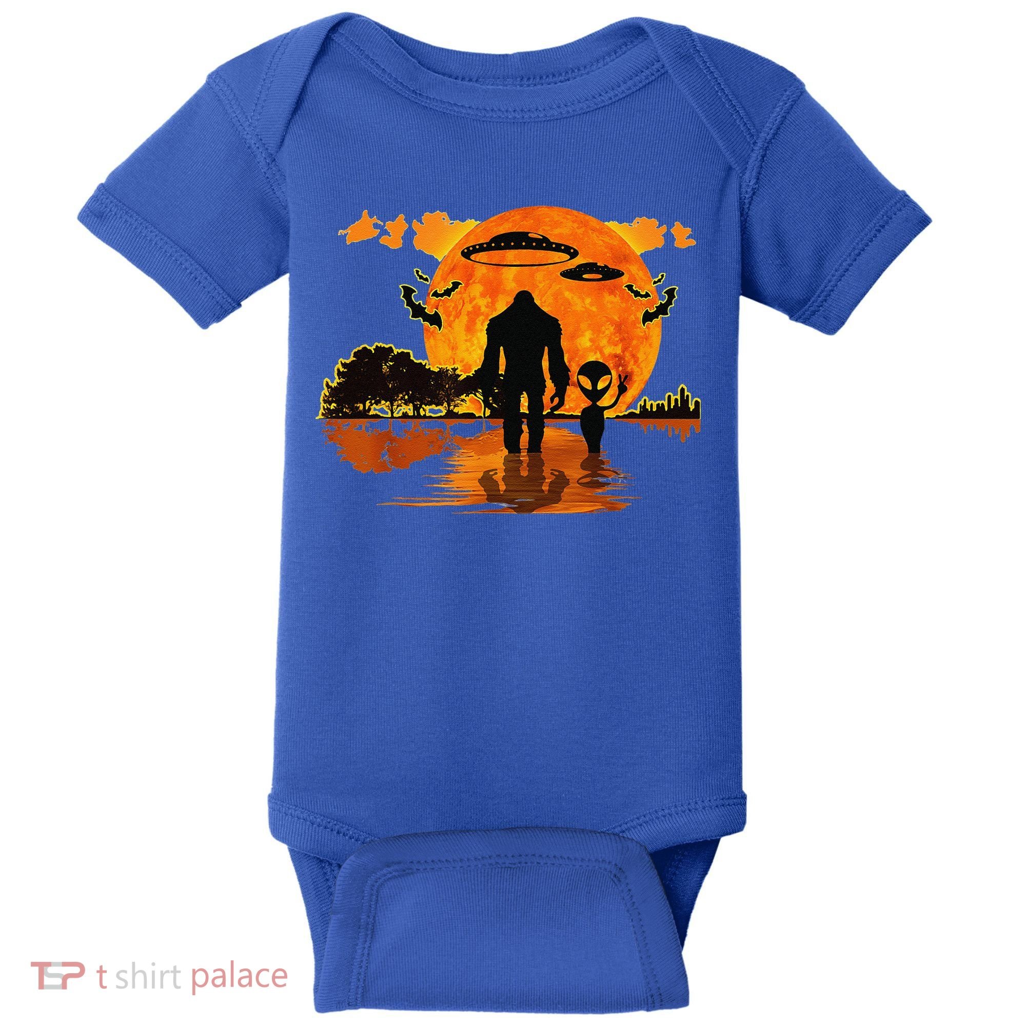 Alien And Bigfoot Sasquatch Moon Halloween Baby Bodysuit