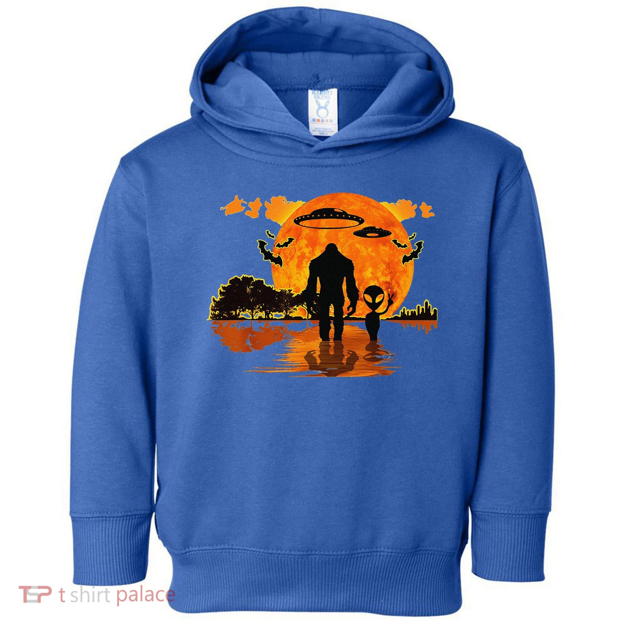Alien And Bigfoot Sasquatch Moon Halloween Toddler Hoodie