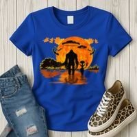 Alien And Bigfoot Sasquatch Moon Halloween Women's T-Shirt thumb 3