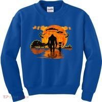 Alien And Bigfoot Sasquatch Moon Halloween Kids Sweatshirt thumb 0