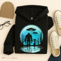 Alien And Bigfoot Moon Hoodie thumb 4