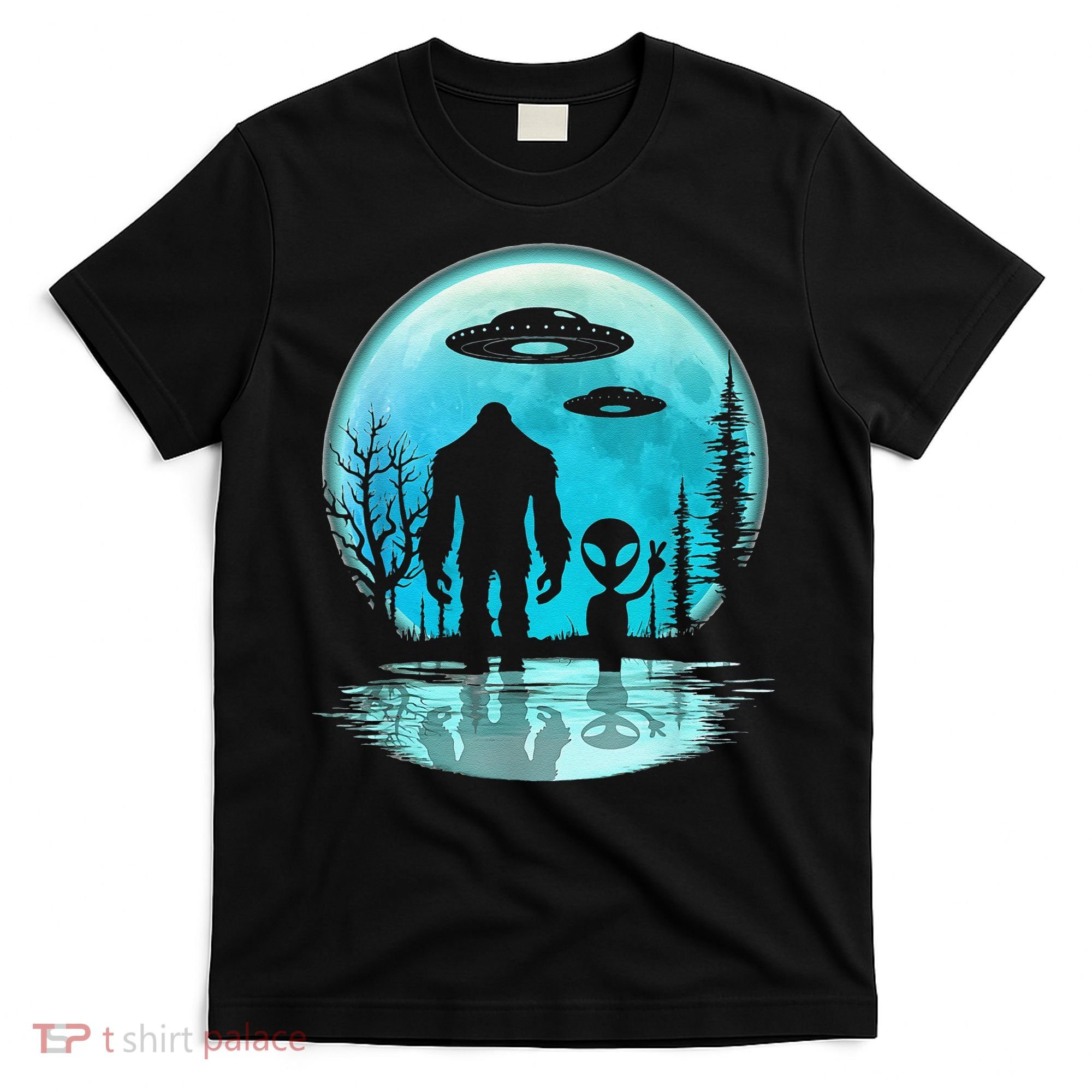 Alien And Bigfoot Moon T-Shirt