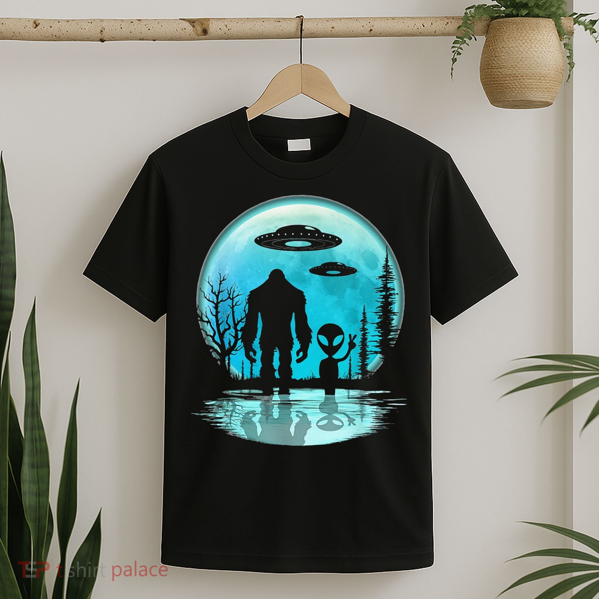Alien And Bigfoot Moon T-Shirt