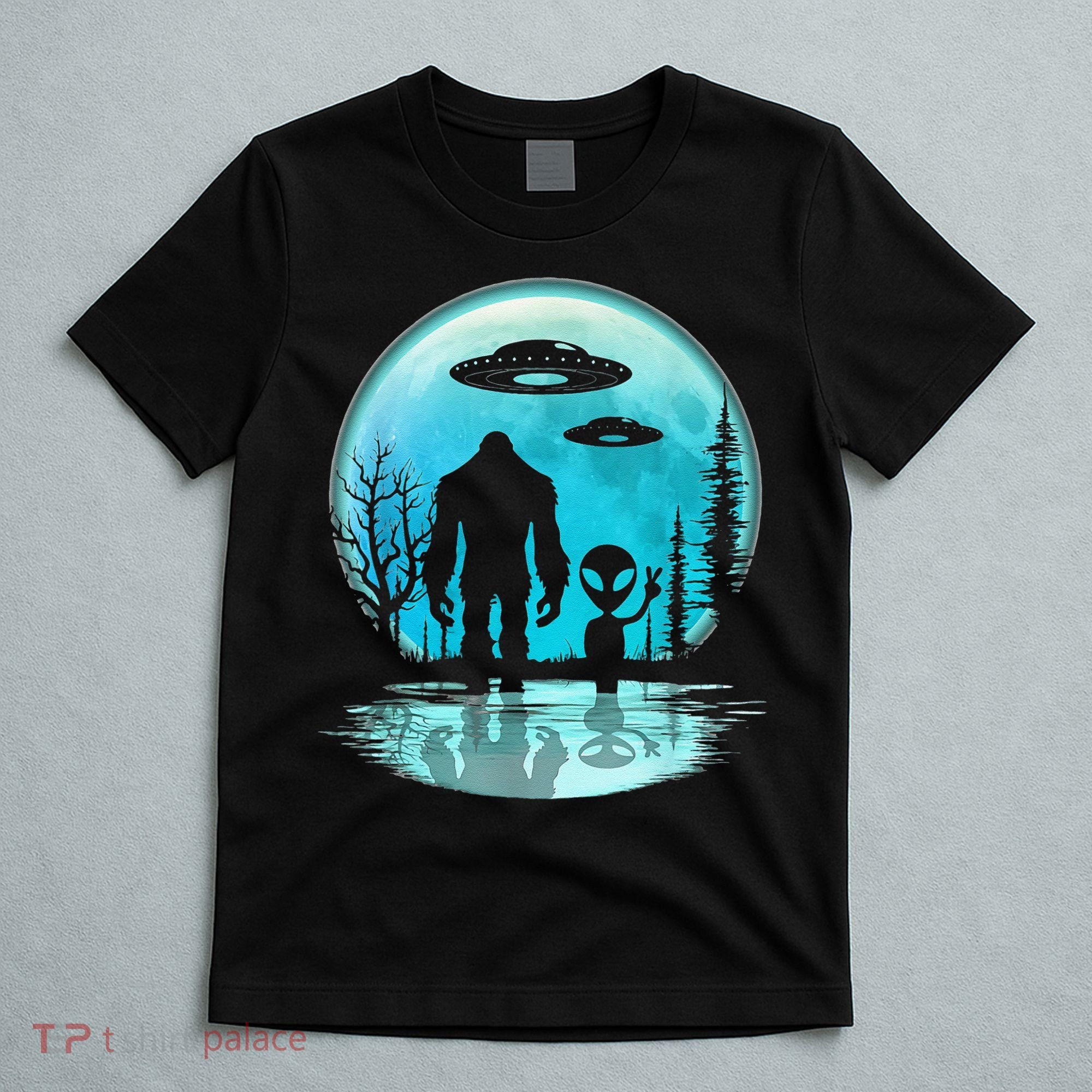 Alien And Bigfoot Moon T-Shirt