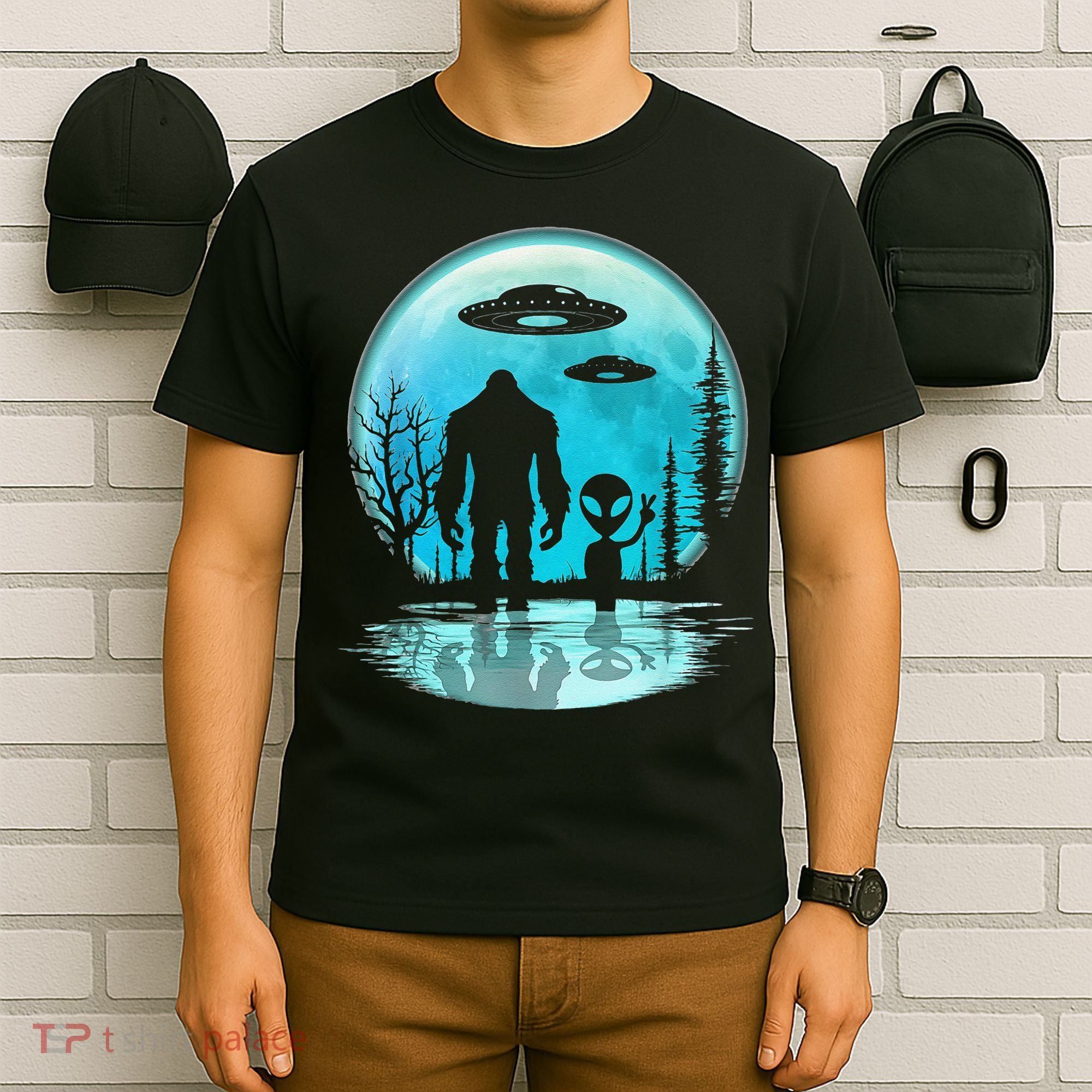 Alien And Bigfoot Moon T-Shirt
