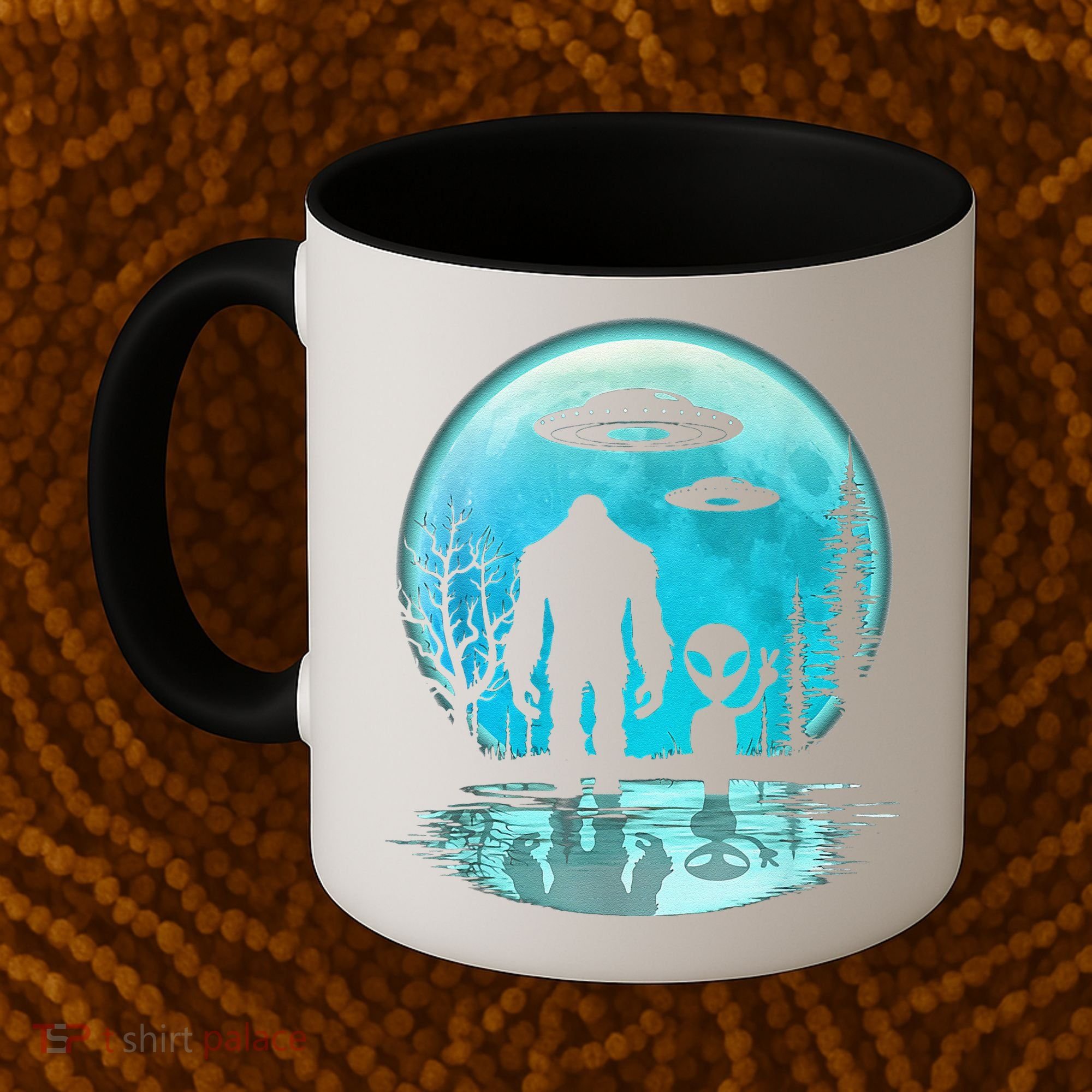 Alien And Bigfoot Moon Coffee Mug