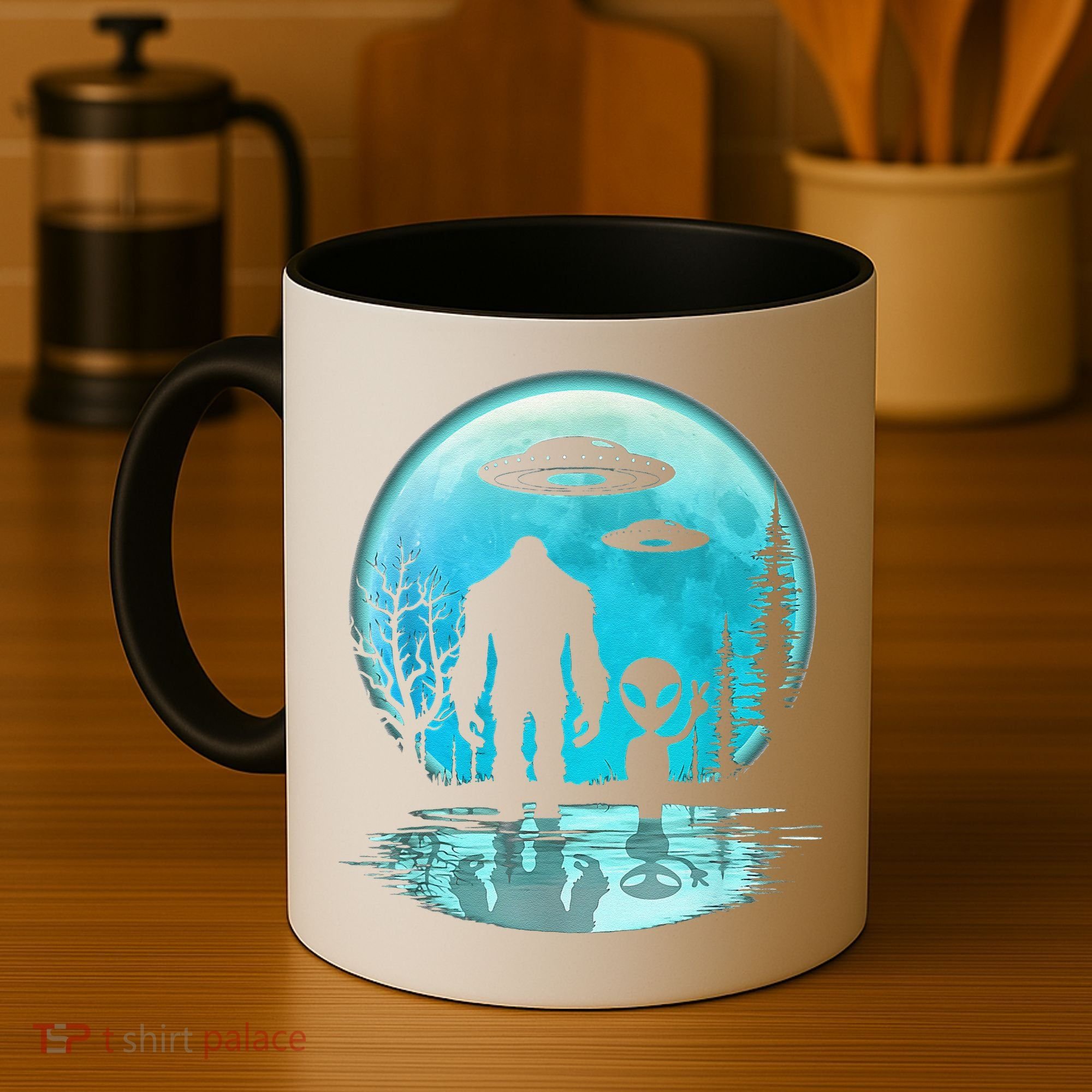 Alien And Bigfoot Moon Coffee Mug