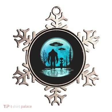 Alien And Bigfoot Moon Ornament
