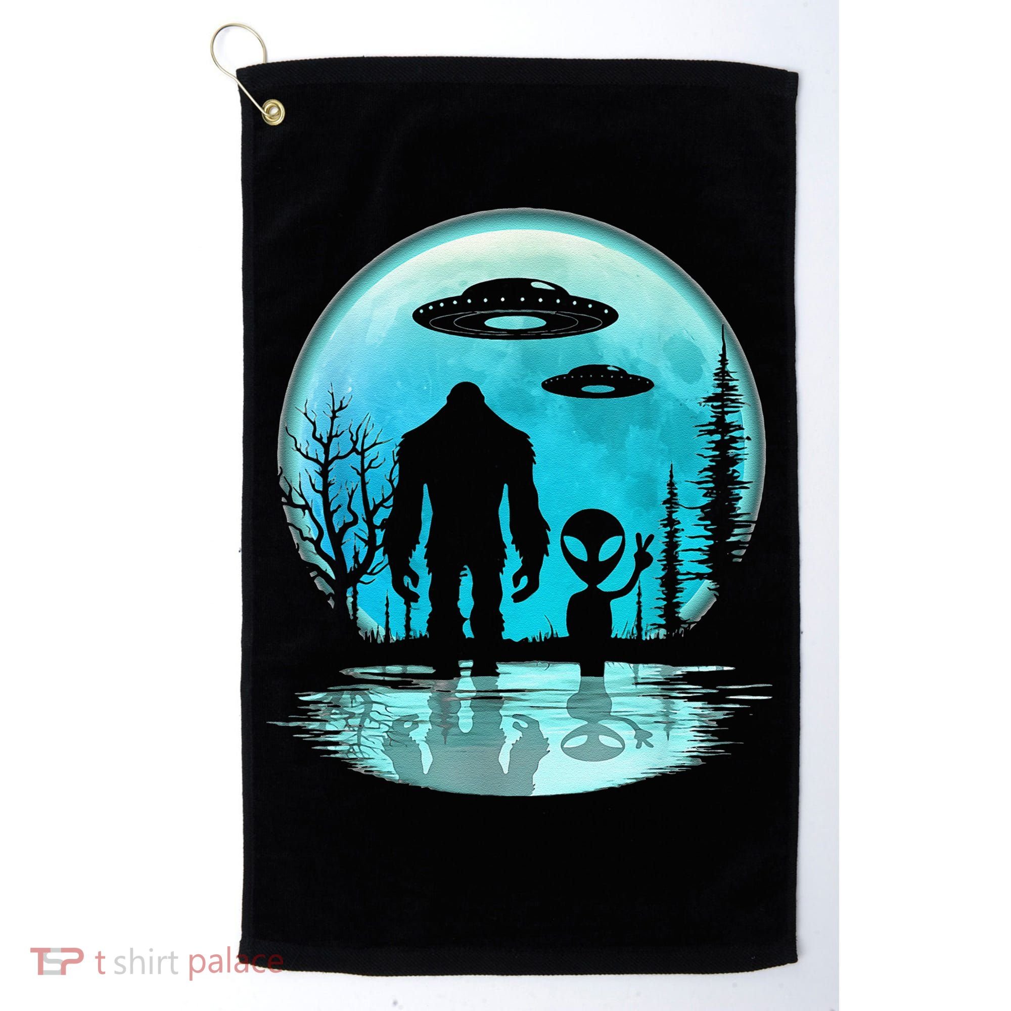 Alien And Bigfoot Moon Golf Towel