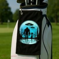 Alien And Bigfoot Moon Golf Towel thumb 2
