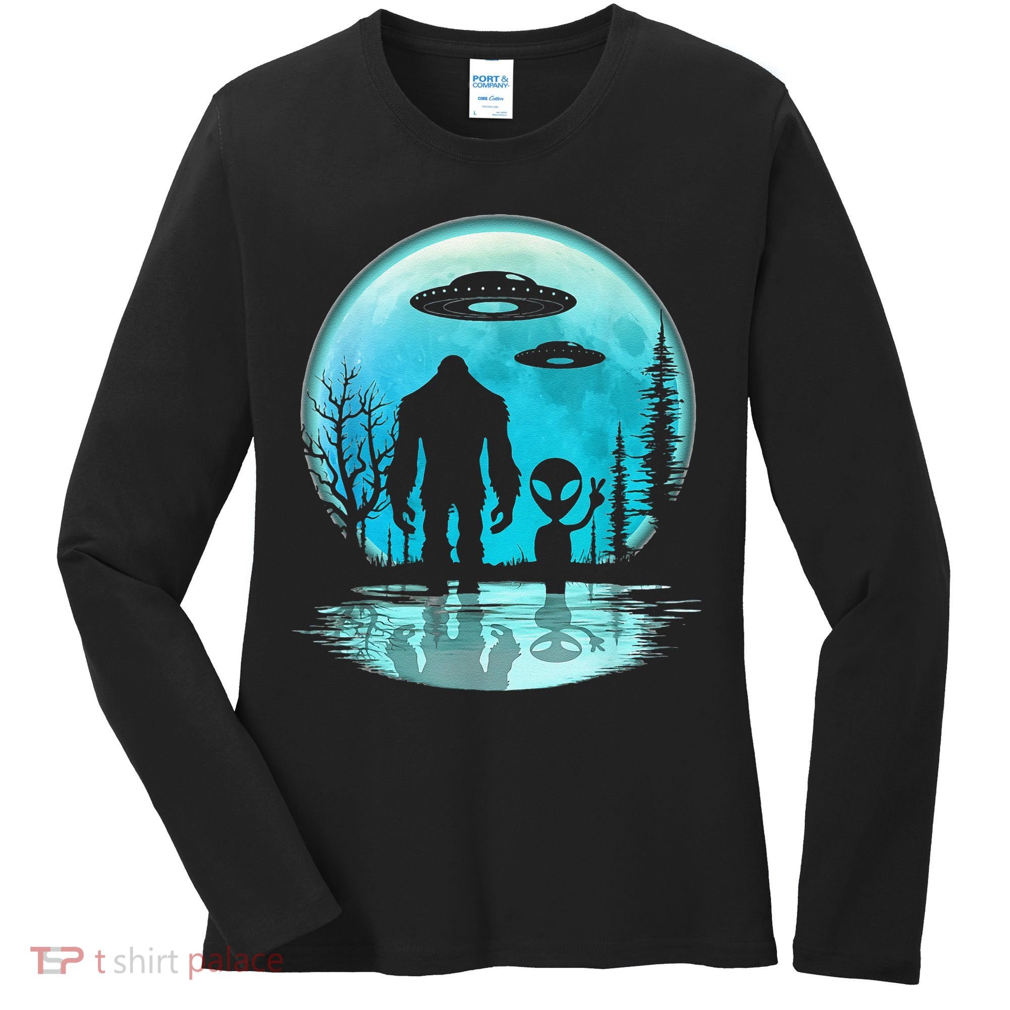 Alien And Bigfoot Moon Women's Long Sleeve Shirt