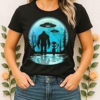 Alien And Bigfoot Moon Women's T-Shirt thumb 2