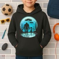 Alien And Bigfoot Moon Kids Hoodie thumb 2