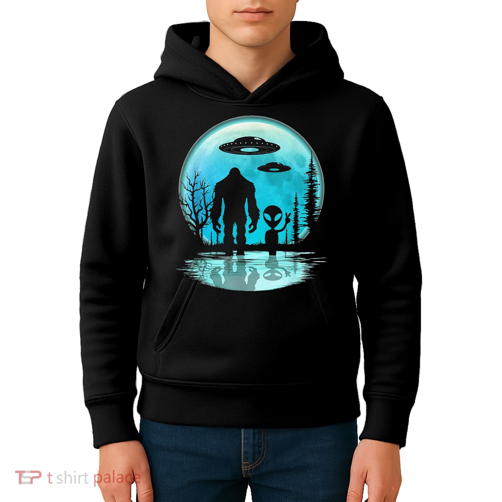 Alien And Bigfoot Moon Kids Hoodie