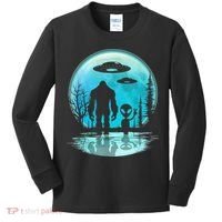 Alien And Bigfoot Moon Kids Long Sleeve Shirt thumb 0