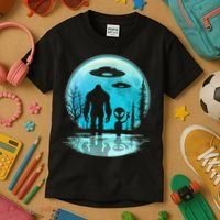 Alien And Bigfoot Moon Kids T-Shirt thumb 3