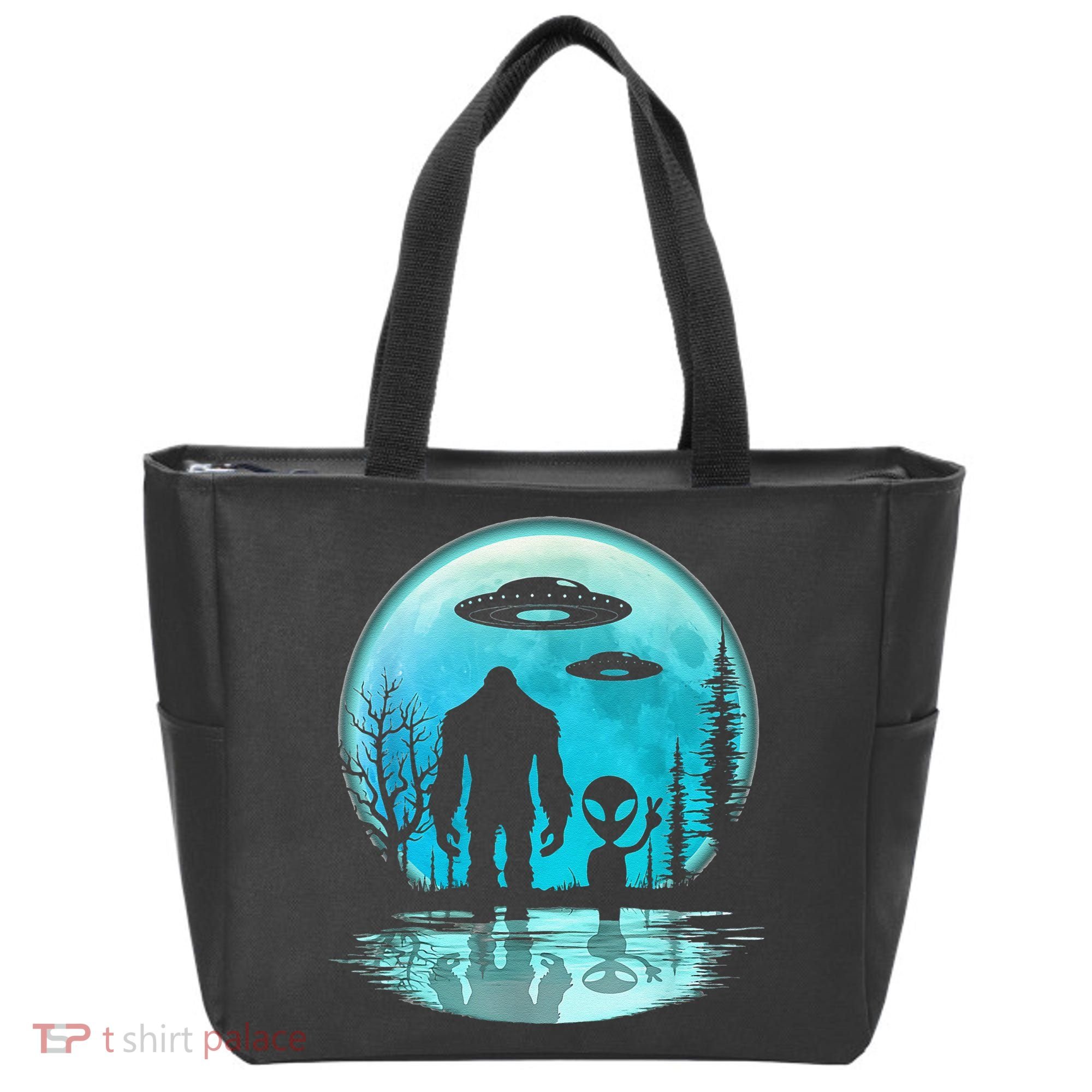 Alien And Bigfoot Moon Tote Bag