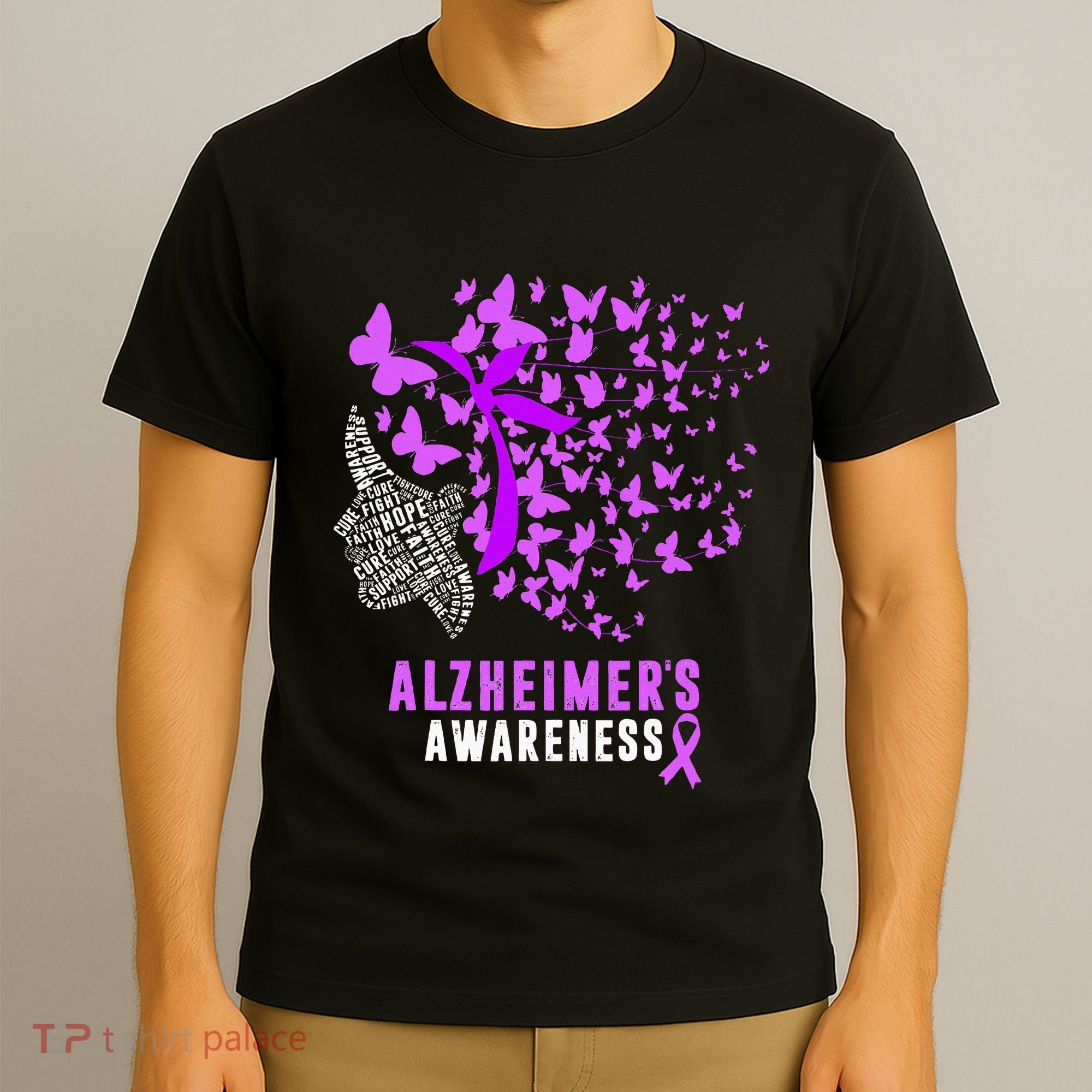AlzheimerS Awareness Butterflies Purple Ribbon T-Shirt