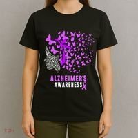 AlzheimerS Awareness Butterflies Purple Ribbon T-Shirt thumb 4