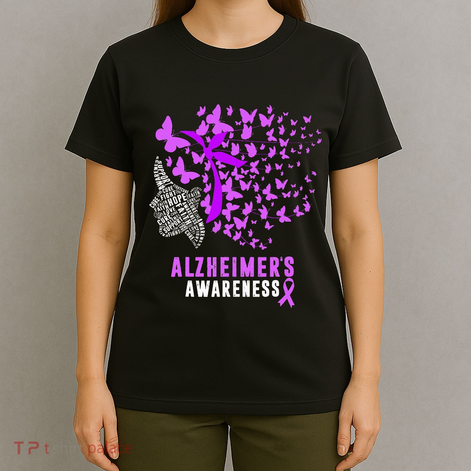 AlzheimerS Awareness Butterflies Purple Ribbon T-Shirt