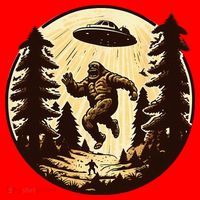 Alien And Bigfoot UFO Bigfoot Alien Santa Hat thumb 1