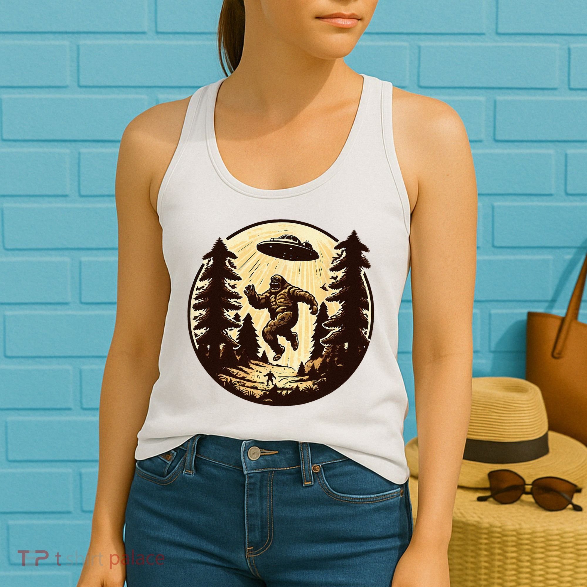 Alien And Bigfoot UFO Bigfoot Alien Women's Tank Top