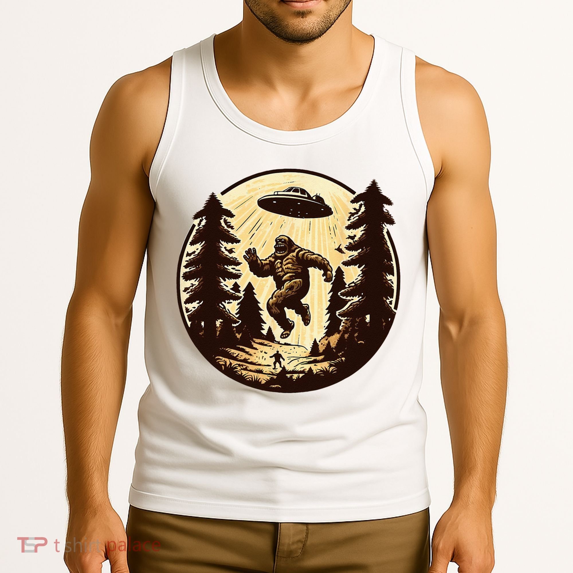 Alien And Bigfoot UFO Bigfoot Alien Tank Top