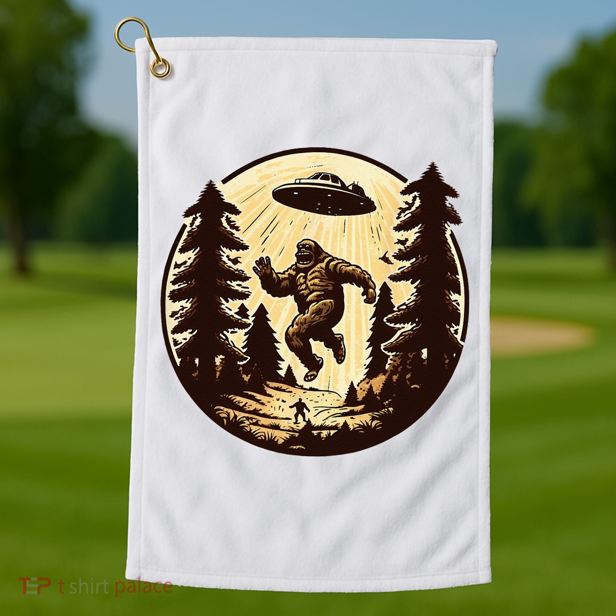 Alien And Bigfoot UFO Bigfoot Alien Golf Towel