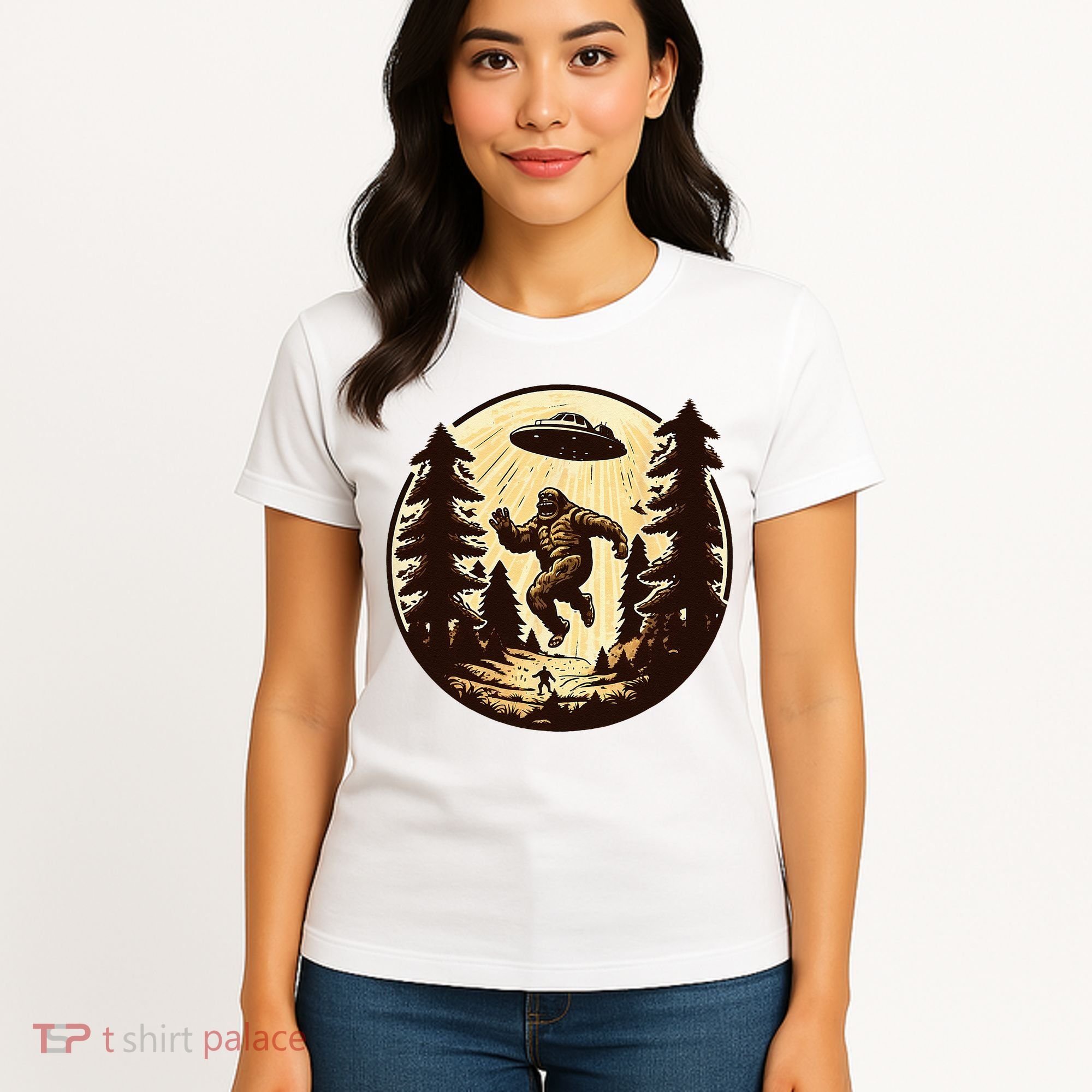 Alien And Bigfoot UFO Bigfoot Alien Women's T-Shirt