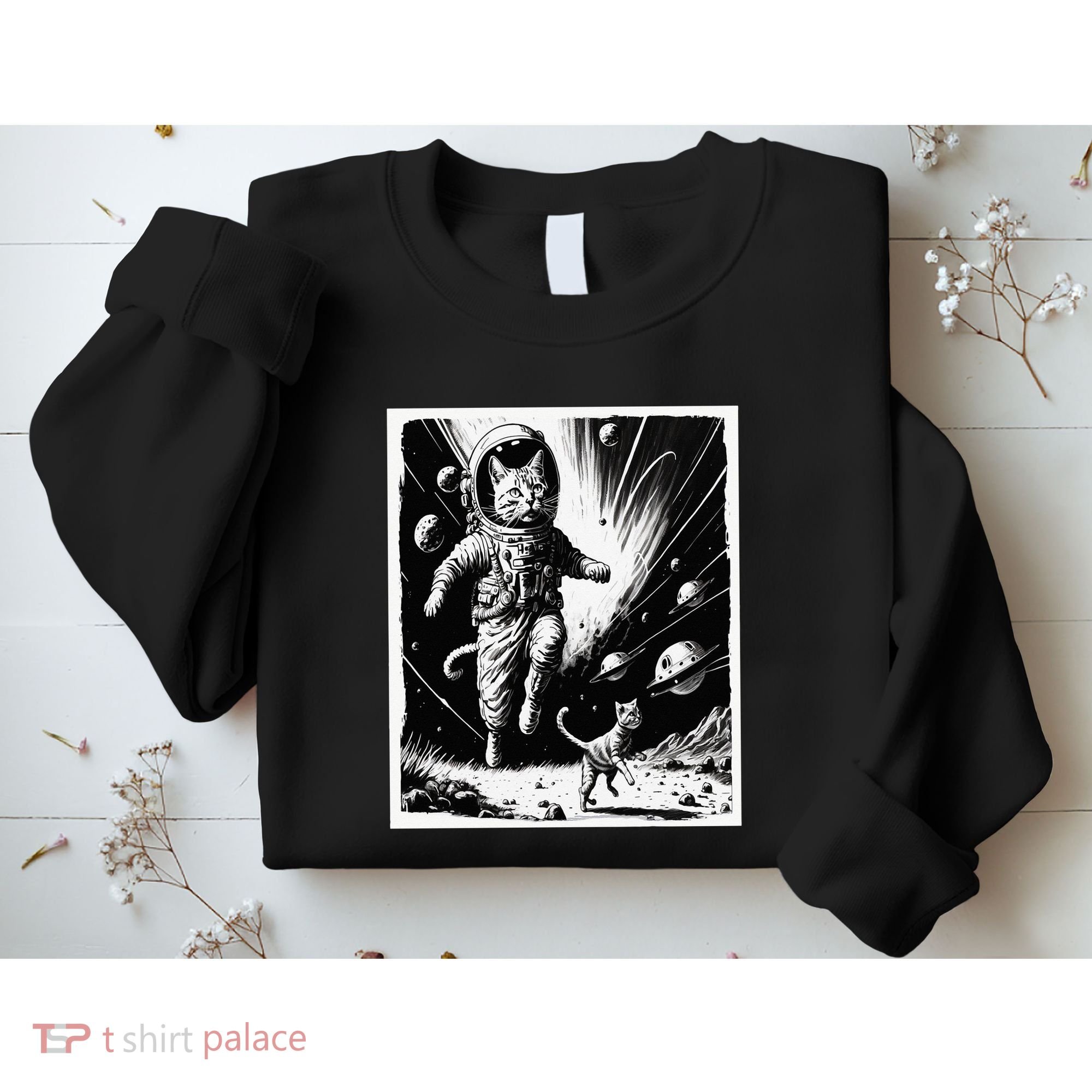 Aliens Abducting cats into Flying UFO Saucer in Cosmic Space Sweatshirt